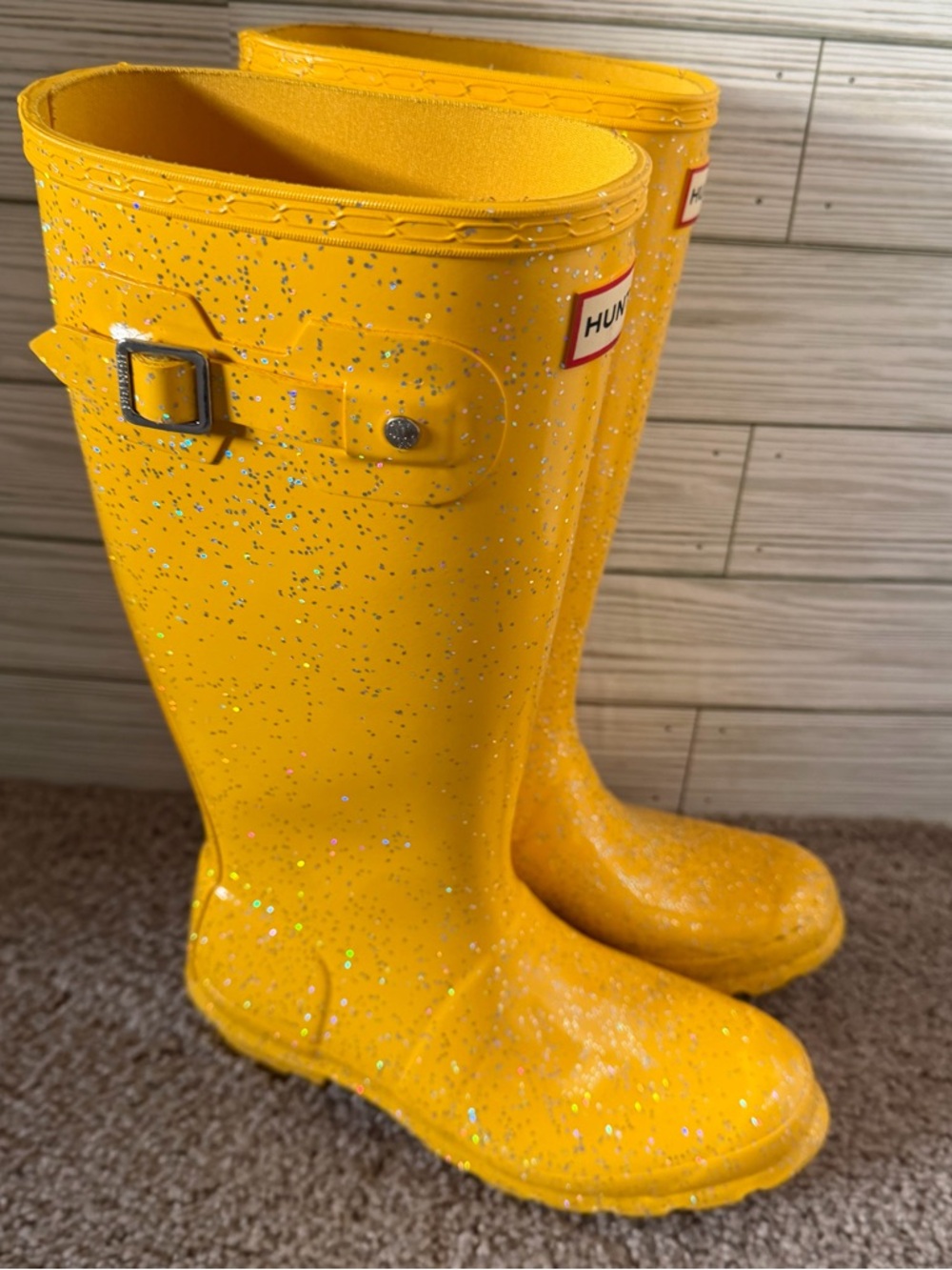 Hunter yellow glitter rain tall boots - Picture 2 of 6